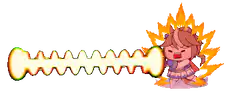 Chibi girl with flaming hair holding a glowing bone