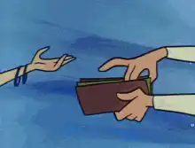 Hand exchanging money for a wallet