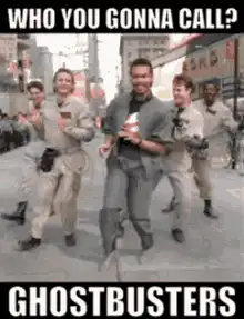 Ghostbusters dancing in the street