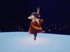 Sky character with deer mask dances