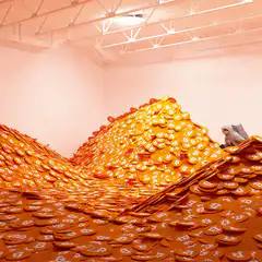 Dog jumping over Bitcoin pile
