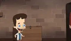 cartoon boy gets eaten by giant eyes