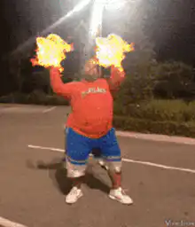 Man dancing with fire and water effects