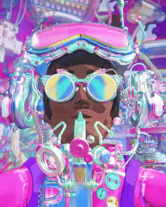 Pink futuristic character with goggles