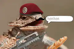 French lizard with mustache and baguette