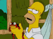 Homer Simpson holding a frog