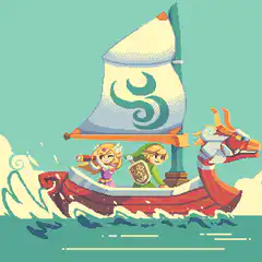Link and Zelda sailing on a boat