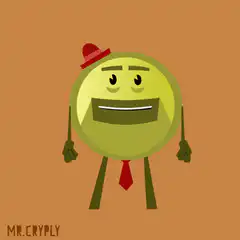 Mr. Cryply holding Bitcoin
