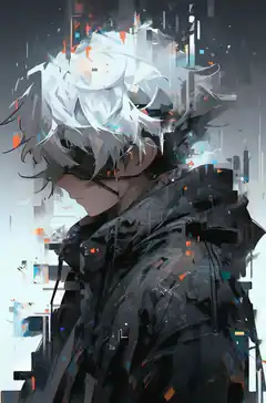 Anime character with glitch effect