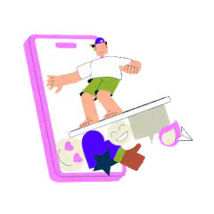 Man surfing on a smartphone with social media icons