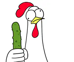 chicken holding a cucumber