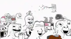 crowd of meme faces partying