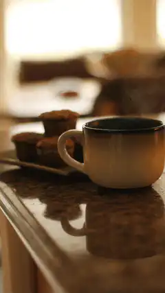 steaming coffee and muffins