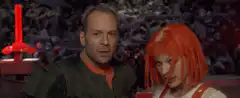 Bruce Willis shows ID to Milla Jovovich