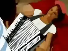 Women playing cartoon instruments