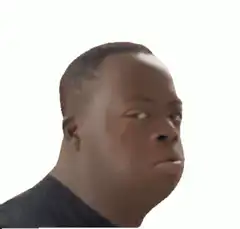 Man looking away then back with tongue out