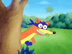 Swiper hiding behind a tree