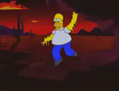 Homer Simpson falls into lava