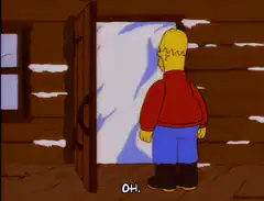Homer Simpson opens door to snow