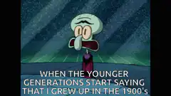 Squidward pointing at the sky