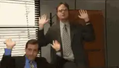 Dwight and Michael surrender hands up