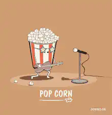 Popcorn bucket playing guitar on stage