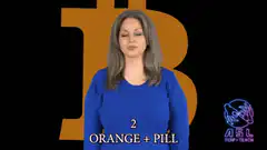 Woman signing orange plus pill