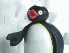 Pingu pointing and looking around