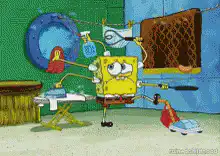 SpongeBob doing laundry with multiple arms