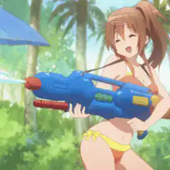 Anime girl with water gun in jungle