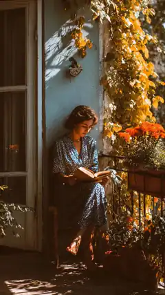woman reading on balcony
