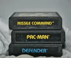 Stacked vintage video game cartridges
