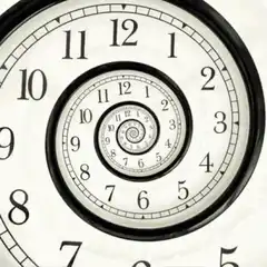 Clock face spiraling into infinity