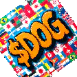 Pixel art $DOG logo with flags