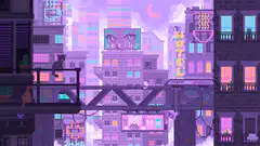 pixel art cityscape with cats