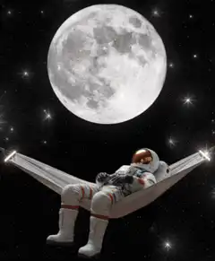 Astronaut relaxing in a hammock under the moon