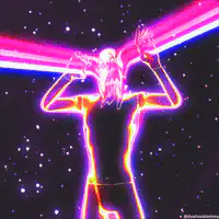 Neon figure shooting lasers from eyes