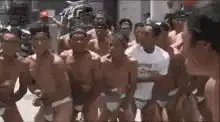 Japanese men in fundoshi dancing