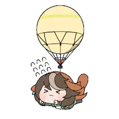 chibi character lifted by hot air balloon