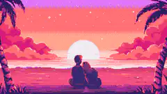 pixel art couple watching sunset