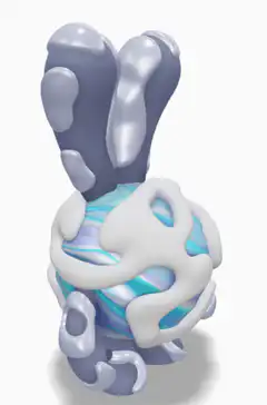 3D abstract sculpture with blue and white swirls