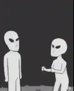 Two aliens playing rock paper scissors