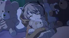 anime girl sleeping with teddy bears