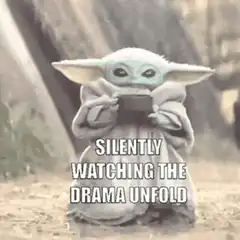 Baby Yoda drinking tea silently watching drama