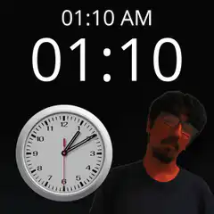 Man looking at clock at 1:10 AM