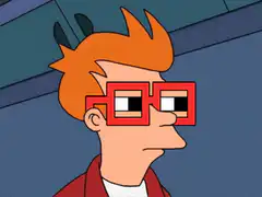 Fry wearing red glasses