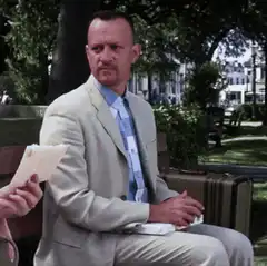 Forrest Gump sits on bench then stands up