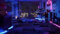woman lying on floor in neon room