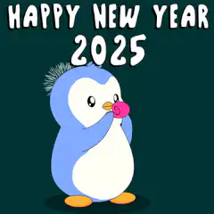 Happy New Year 2025 penguin with party horn