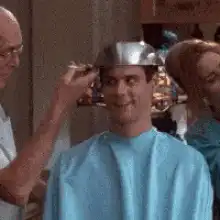 Jerry Seinfeld with a tin foil hat